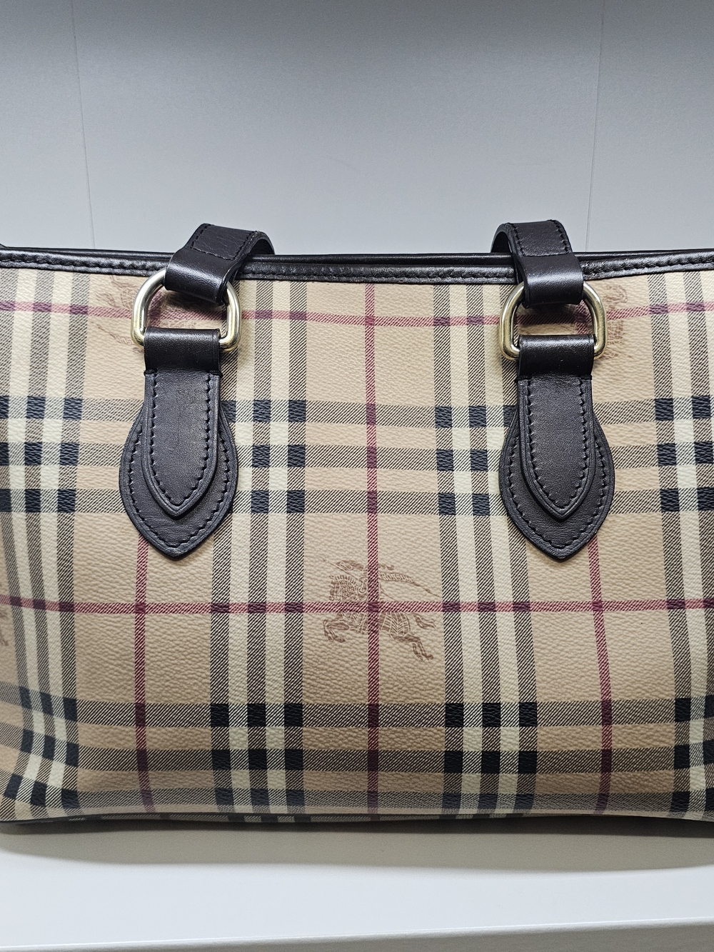 Burberry Beige Check Leather-Trim Tote